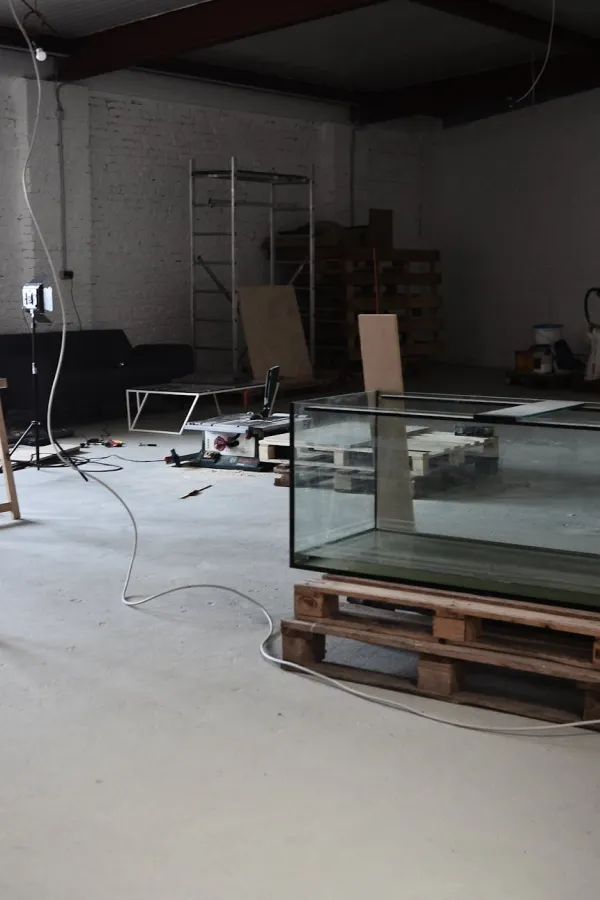 Picture of an empty glass box on top of a pallet